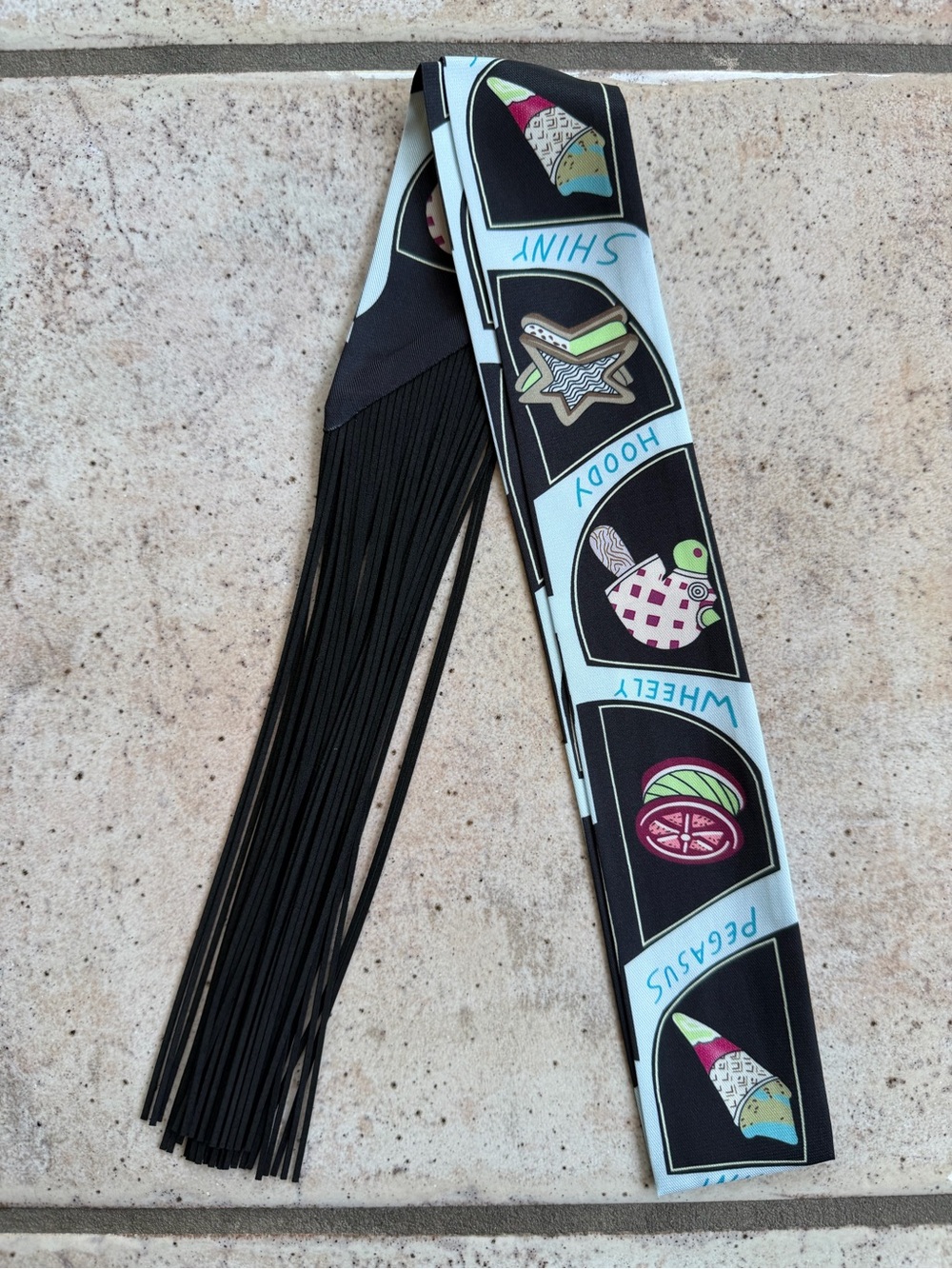 Fringe Twilly - Black & Light Blue - brand new